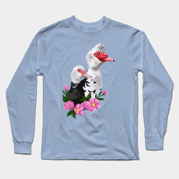 Muscovy duck couple Long Sleeve T-Shirt by Jurassic Ink